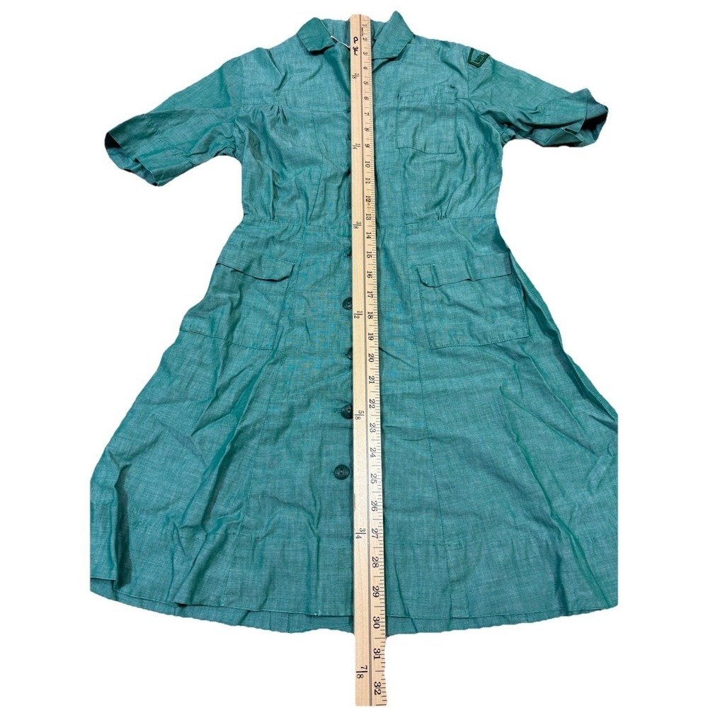 Girl Scouts Dress Uniform Girls XS Green Excellent Vintage Cotton Button Front - Picture 3 of 13